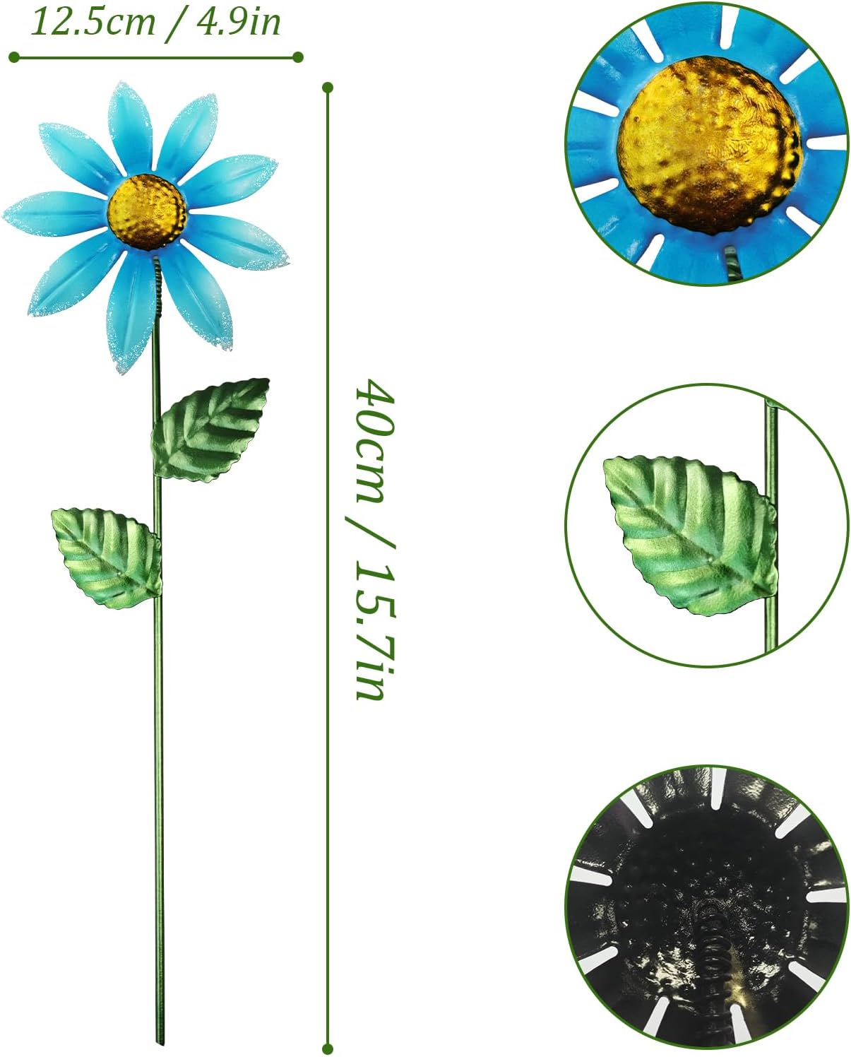 10-Pack 15.7-Inch Metal Garden Flower Stakes, Blue and White | 4.9 in wide heads with adjustable angles, for planters