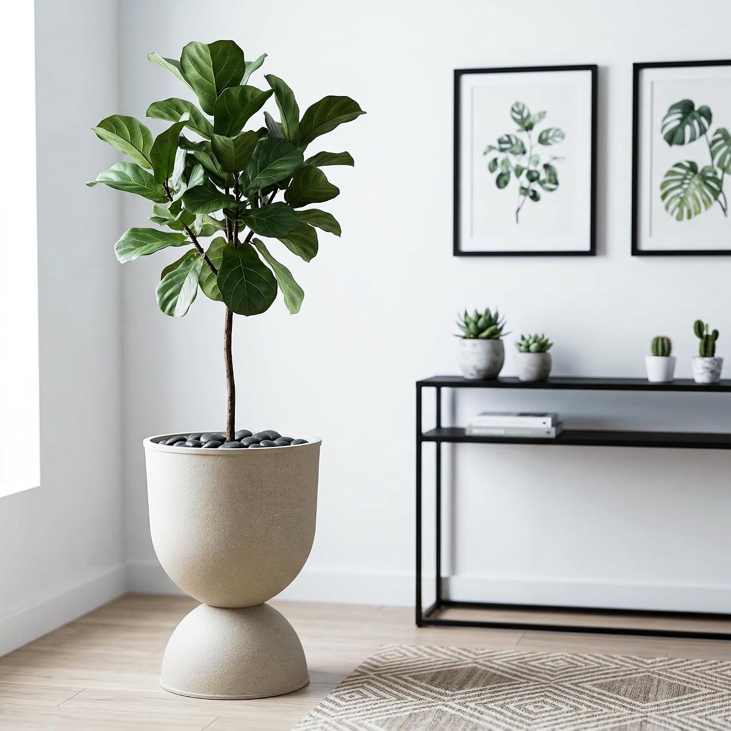KOL Planters Flower Pots, Large Plastic Urn Planters for Indoor Outdoor Plants, Beige Pedestal Planter Pots, 23 Inch