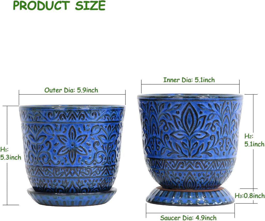 Gepege Ceramic Plant Pots, 6 Inch Indoor Planters with Drainage & Saucers | Ceramic pots for plants with drainage