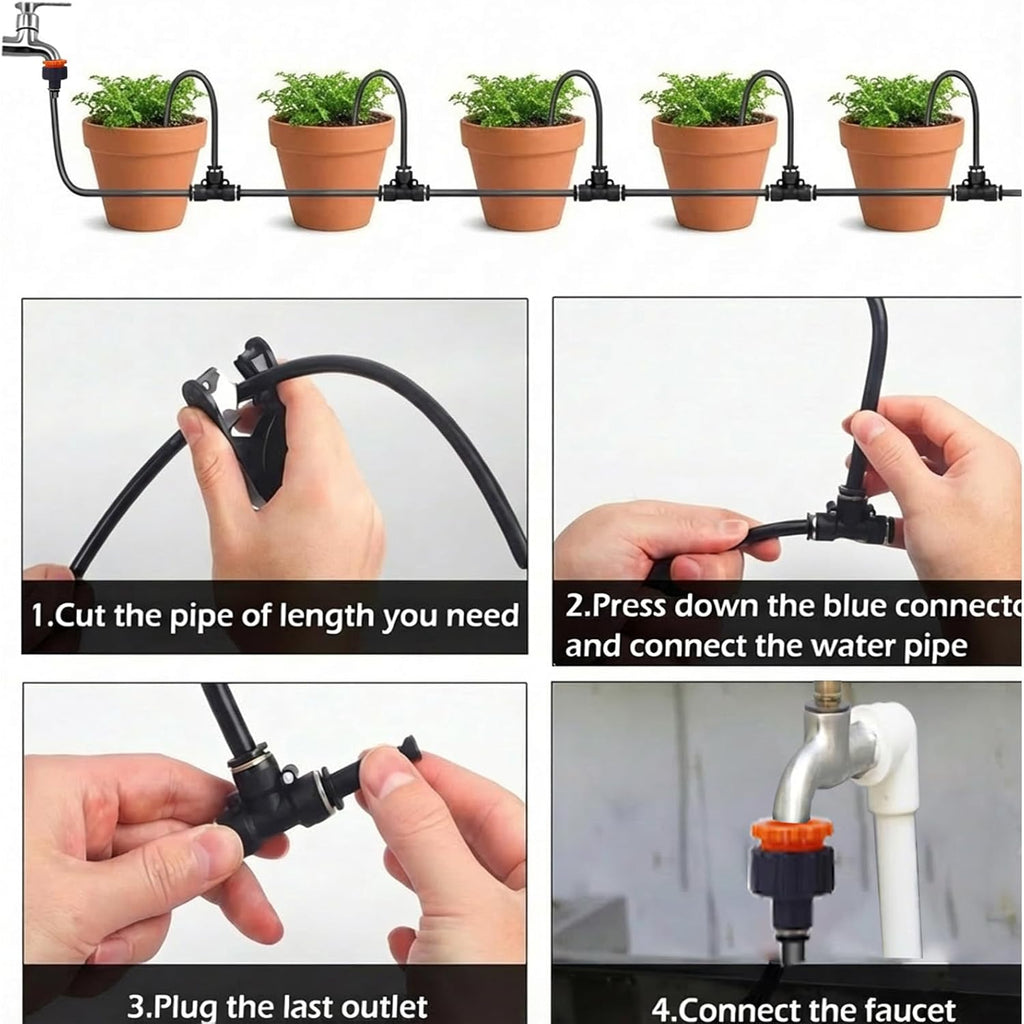 Drip Irrigation System, Upgrade Garden Irrigation Kit - 66Ft 5/16" with 20 pcs Adjustable Copper Nozzles,Automatic