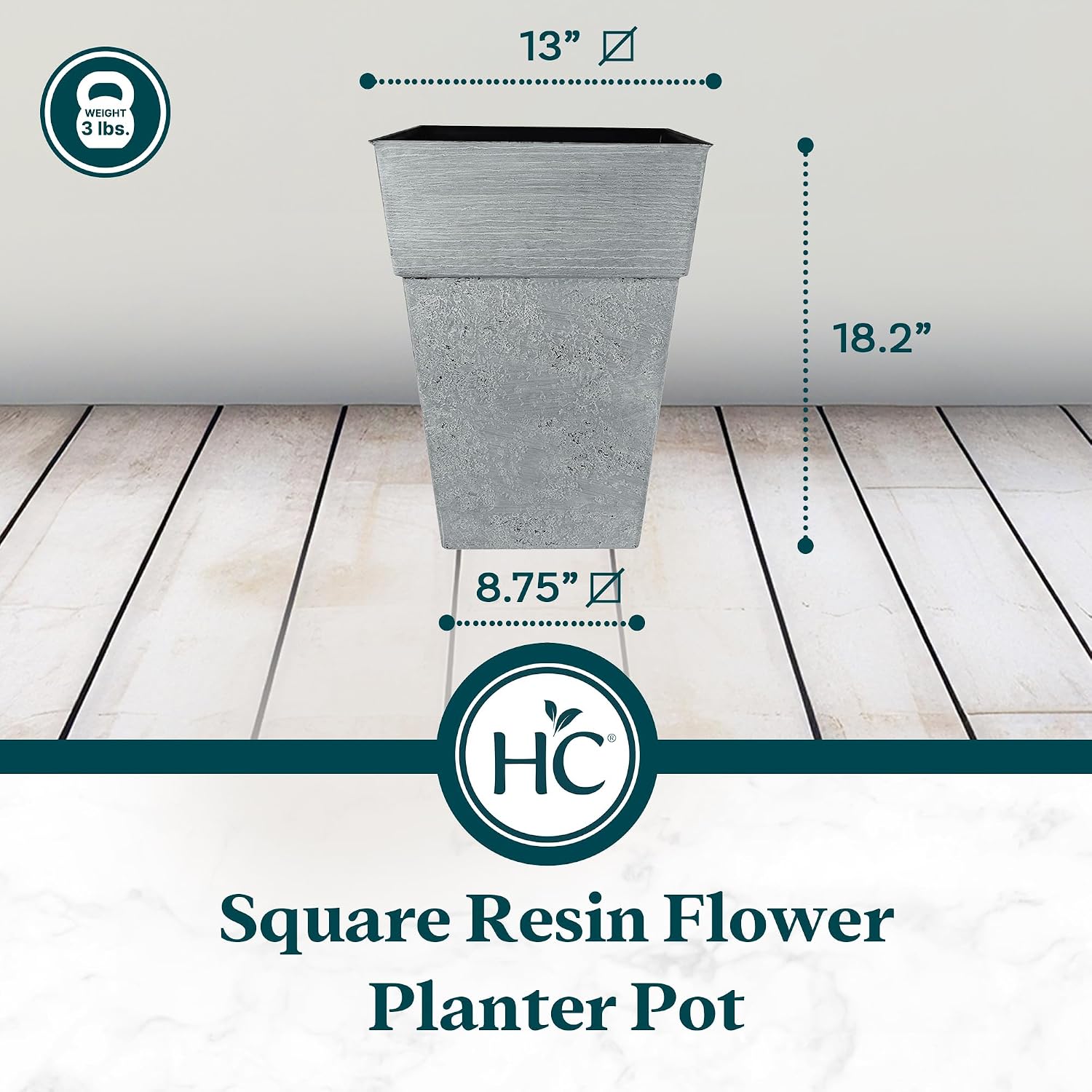 The HC Companies 18 Inch Avino Tall Square Planter - Decorative Indoor Outdoor Plant Pot for Front Porch, Deck, Patio