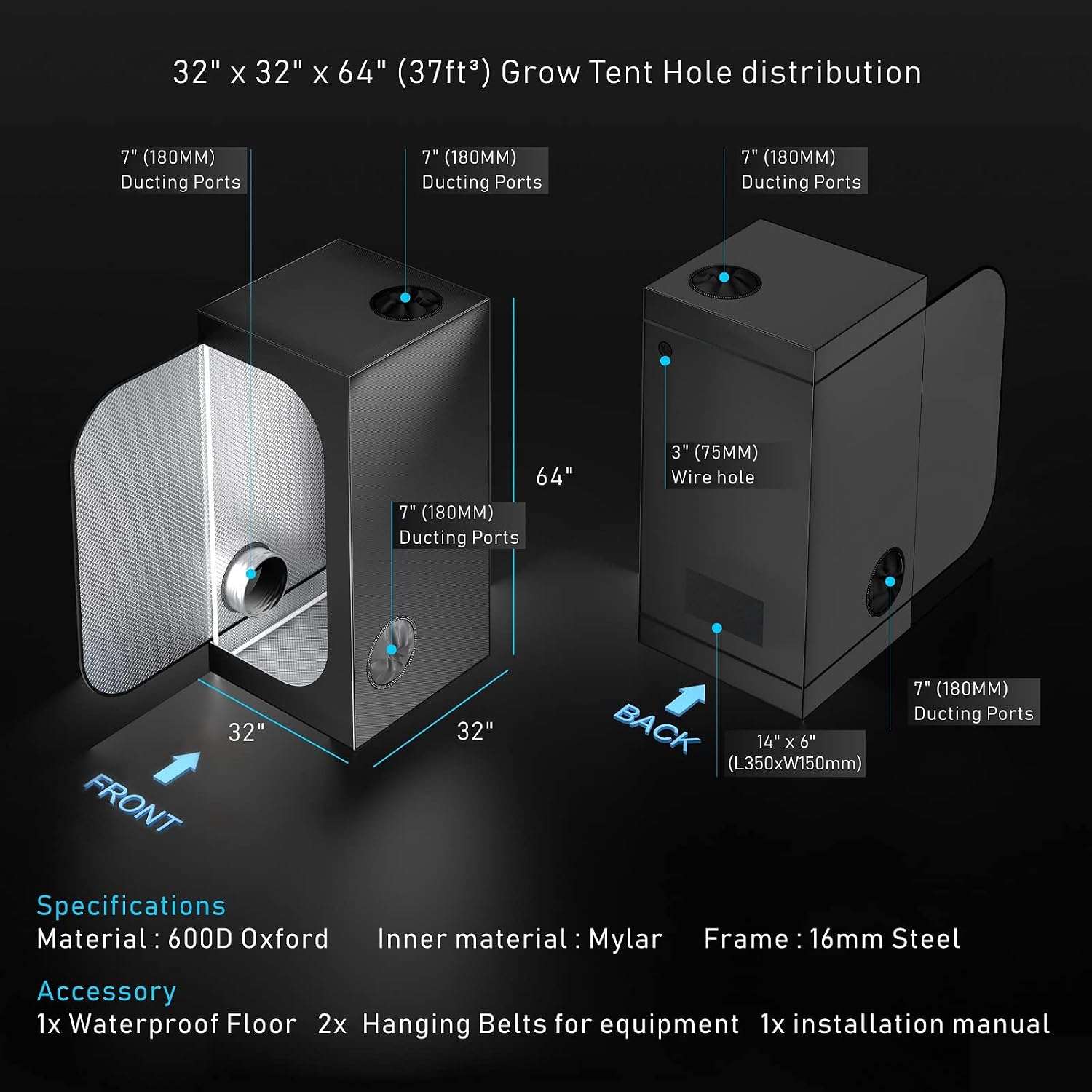 Grow Tent Complete Kit 300W LED Grow Light Full-Spectrum Indoor Hydroponics 32"X32"X63" Grow Tent 4" Ventilation Kit