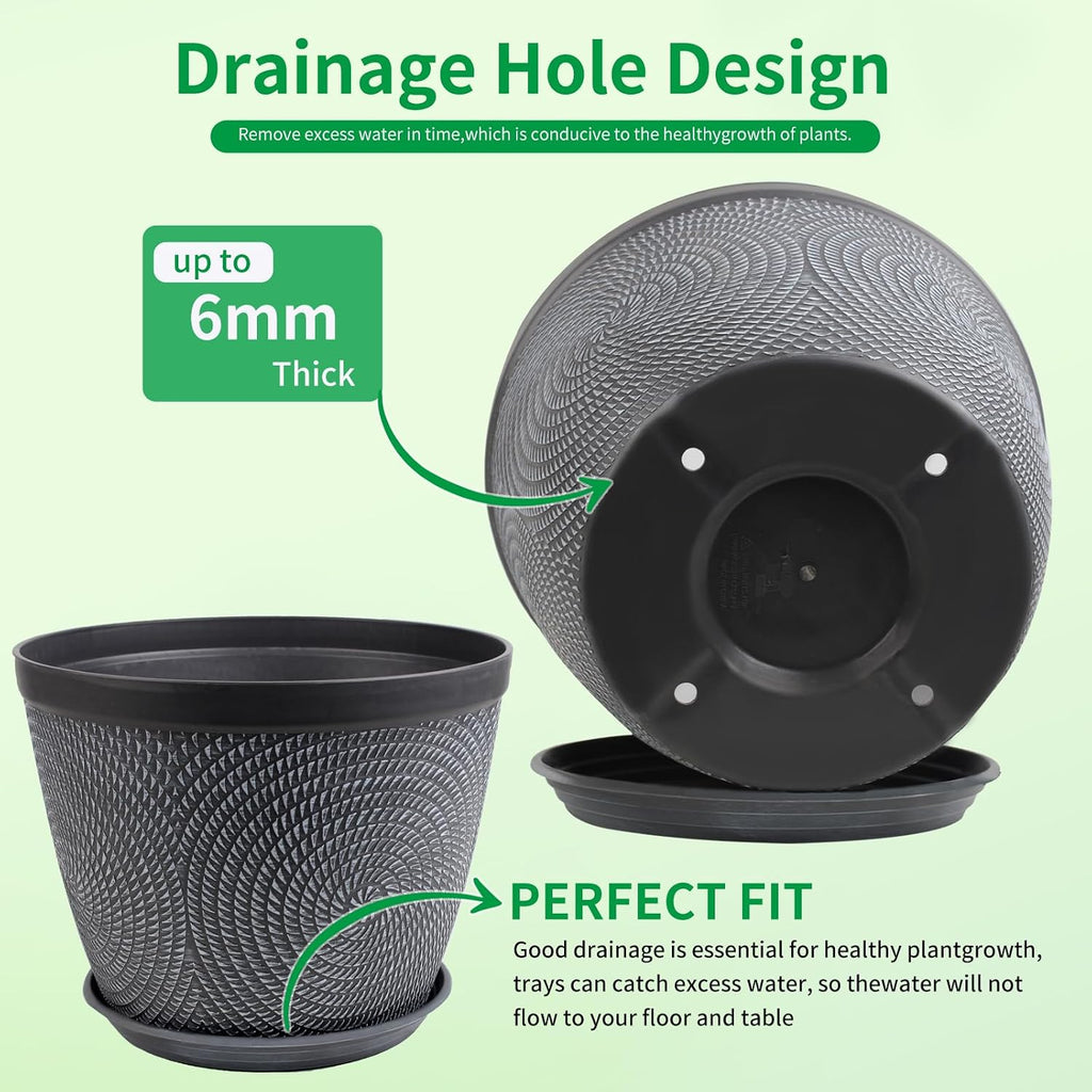 Quarut Large 12 Inch Plant Pot for Plants Outdoor Indoor, 4 Pack Plastic Flower Pots with Drainage Hole & Saucer