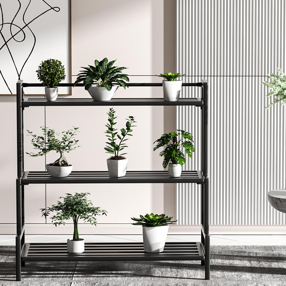 Aluminum Plant Stand Outdoor 3-Tier Rustproof, Extra Large | Heavy-Duty Metal Tiered Plant Rack, Waterproof Rustproof
