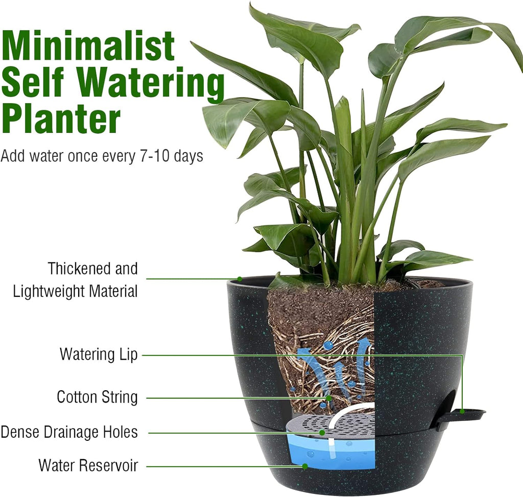 WSMKSZ 12 inch Large Self Watering Pots, Planter, Plant Pots with Mesh Drainage Holes for Indoor Outdoor House Plants