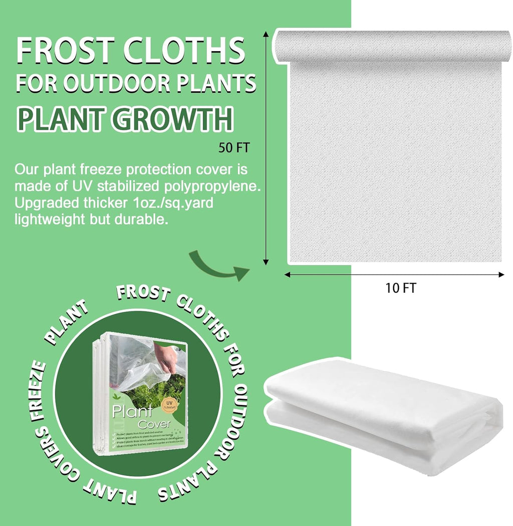 Plant Covers Freeze Protection,10x50FT Frost Cloth Row Covers | Floating Row Cover,Frost Blankets for Outdoor
