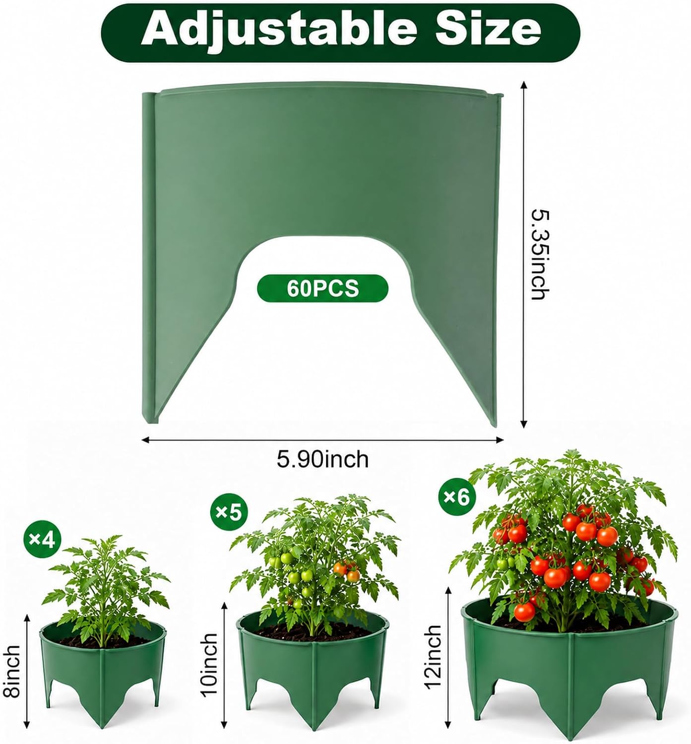 Planting Grow Rings, 60 Pcs Garden Border Segments for 8/10/12 Inch Plant Rings, Water Retention Root Watering