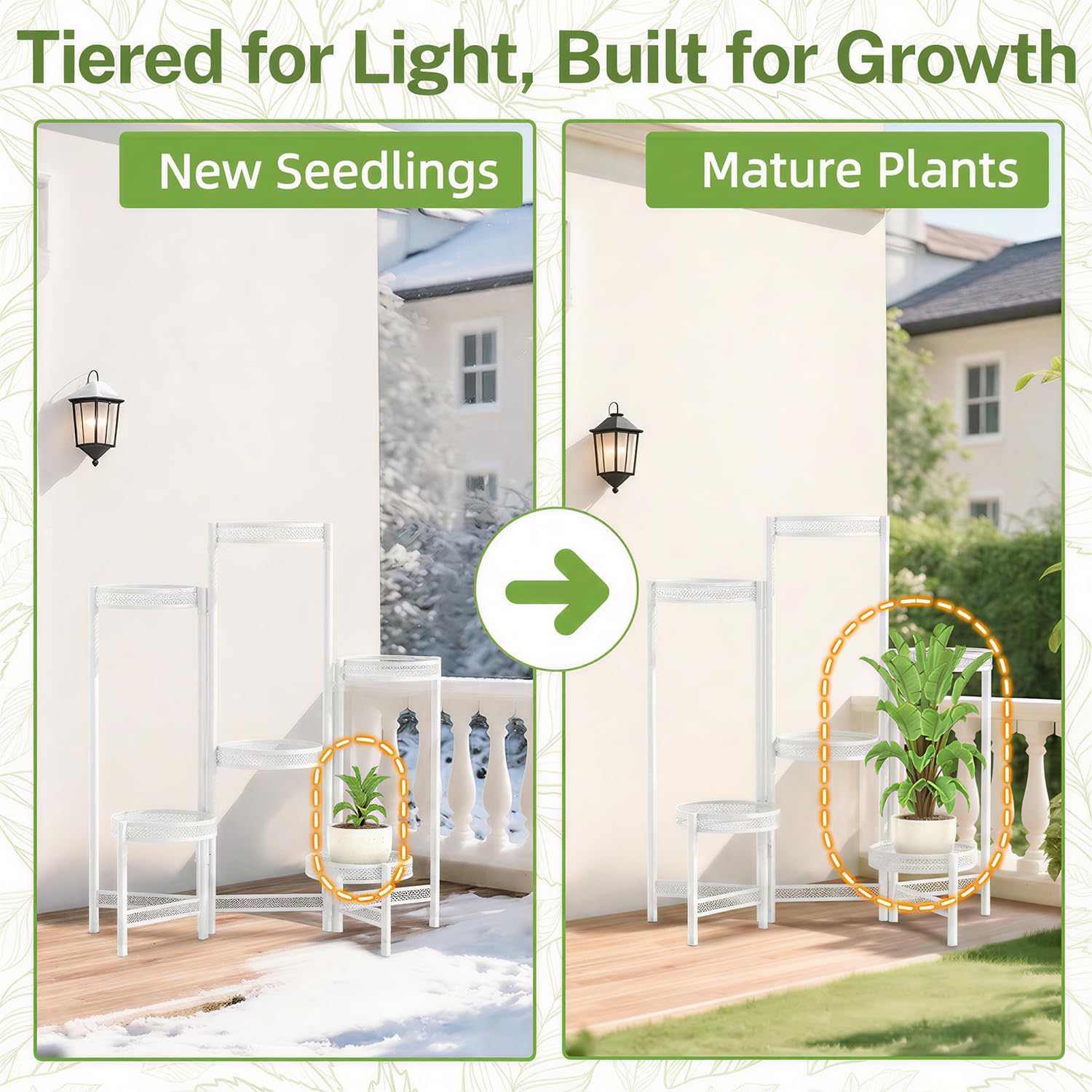 iDavosic.ly Plant Stand Indoor Outdoor, 6 Tier Iron Corner Shelf, White | Tiered Tall Flower Display Holder, Folding