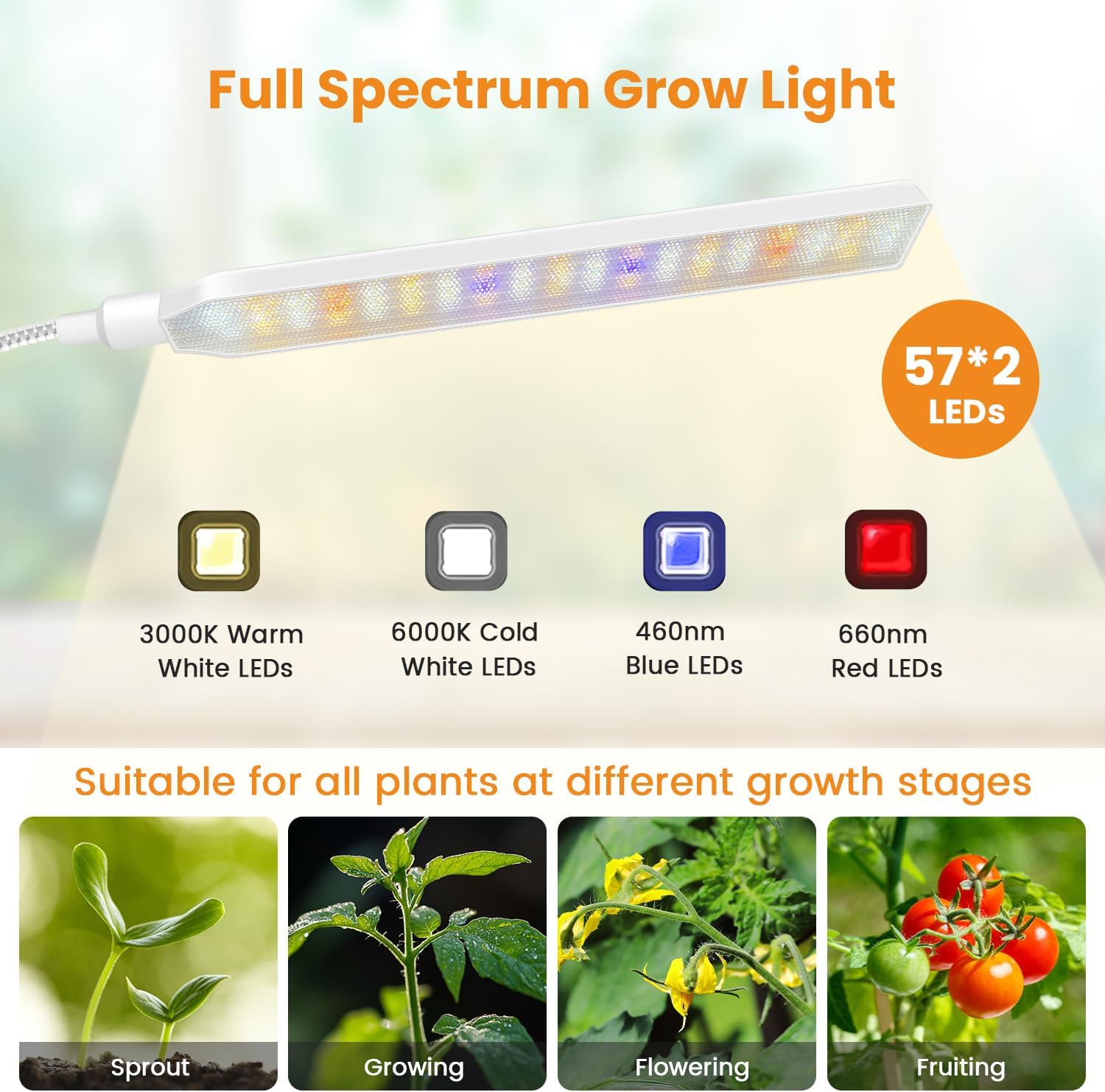 Kullsinss Grow Lights for Indoor Plants with Stand, 2-Heads Full Specturm Plant Grow Light with 4/8/12/16H Timer, 3