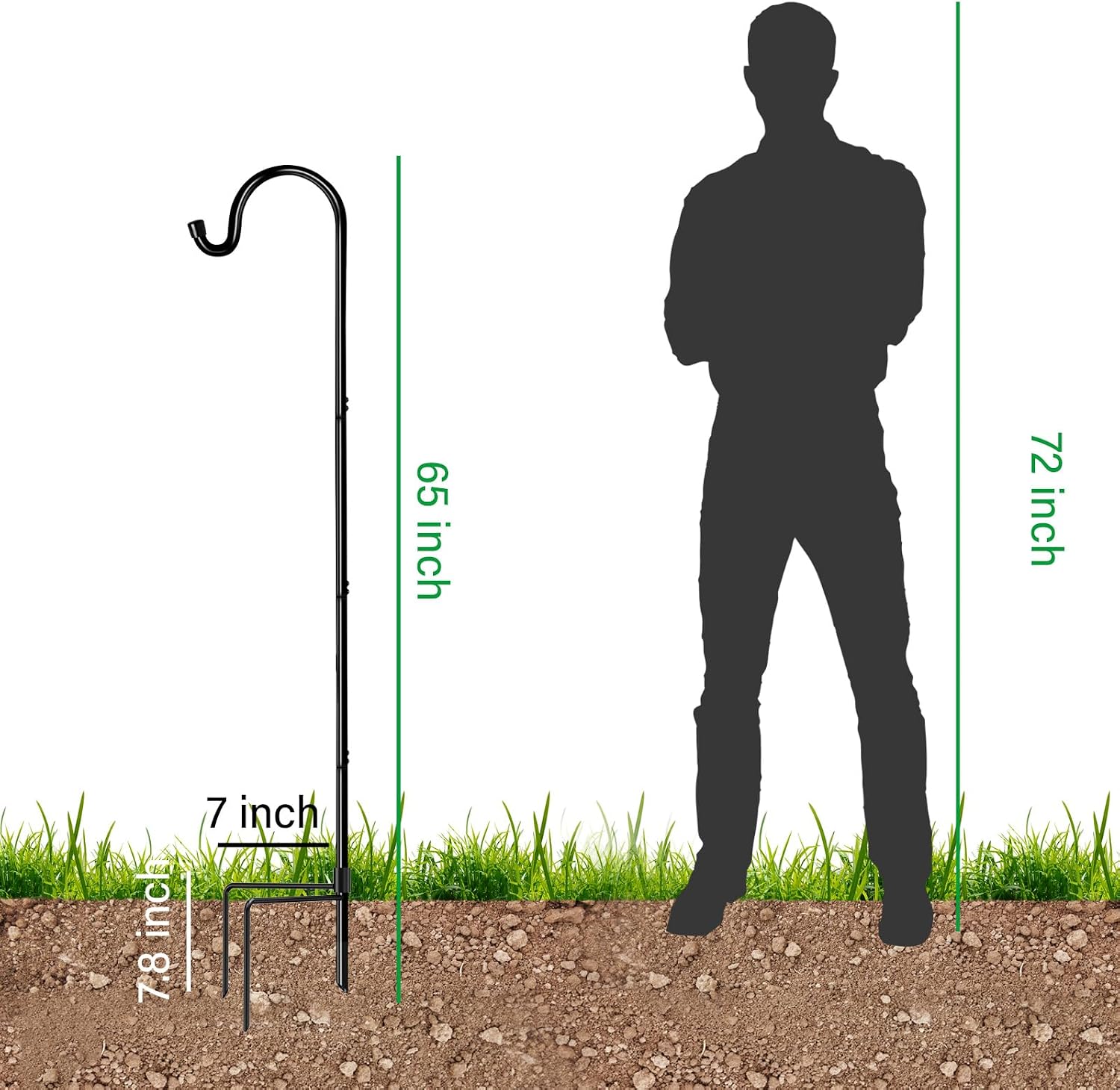 GOFORWILD 65 Inch 8 Pack Shepherd Hook for Garden Decor | Made of Premium Metal for Plant Hanger, Lantern Hook, Solar