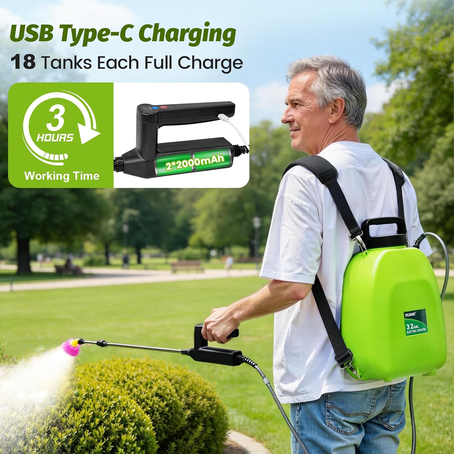 Battery Powered Backpack Sprayer 3.2Gallon, Electric Sprayer with 3-Adjustable Sprayings, Battery Indicator, 5 Nozzles