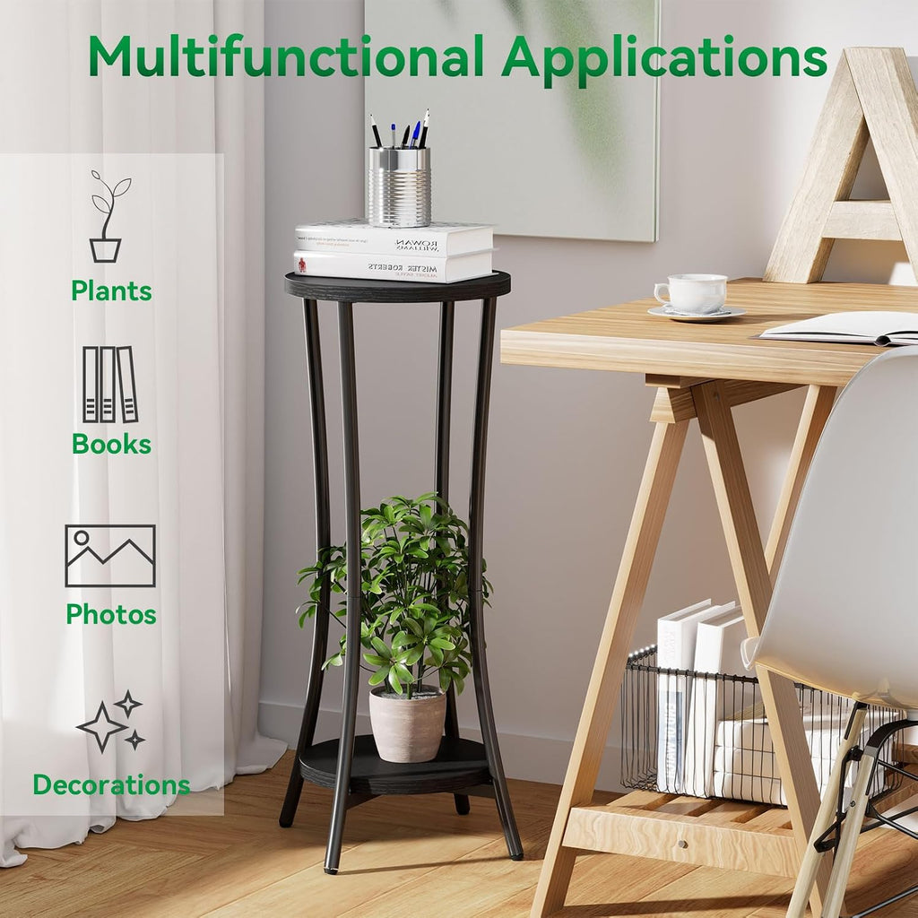 IBUYKE 30 Inch Tall Plant Stand Indoor, 2 Tier Wood Corner Plant Stand, Modern Round Plant Shelf Flower Stand for