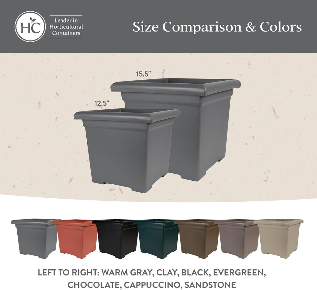 The HC Companies Accent Square Plant Pot w/Drainage - Classic Planters for Outdoor Plants & Indoor Plants - Lightweight
