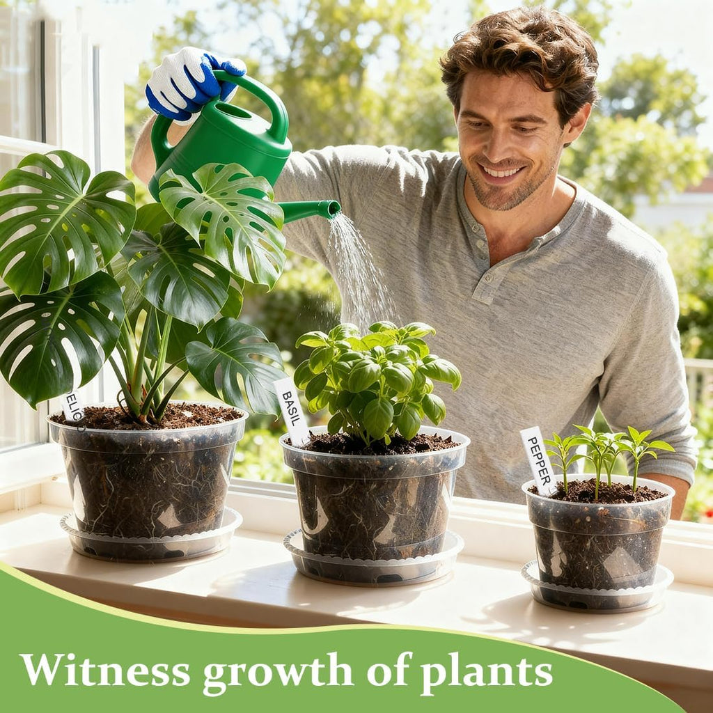 10/8/6 Inch Clear Plant Pots with Drainage Hole 12 Pack, Transparent Sturdy Plastic Nursery Pots with Saucers, Plant