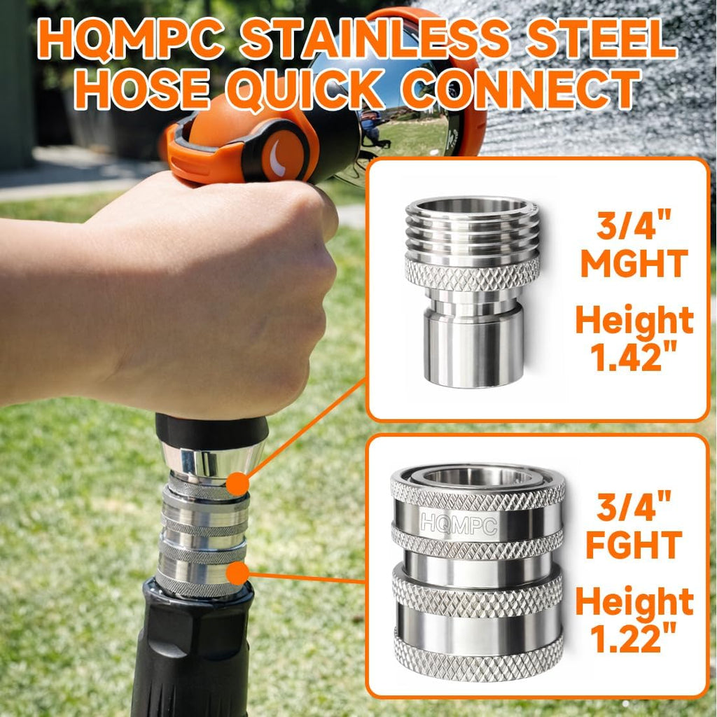 Stainless Steel Garden Hose Quick Connect Fittings 3 Set With 4 Gasket 3/4 inch GHT Stainless Steel 304 Garden Hose