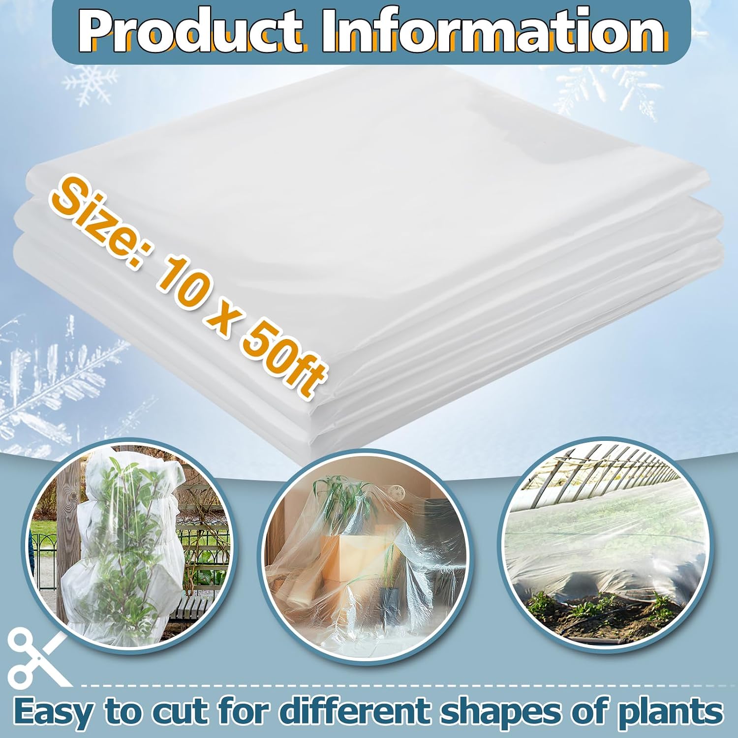 Greenhouse Cover Plastic Sheeting - 10 x 50 ft Plant Covers Freeze Protection, Frost Cloths for Outdoor Plants, Clear