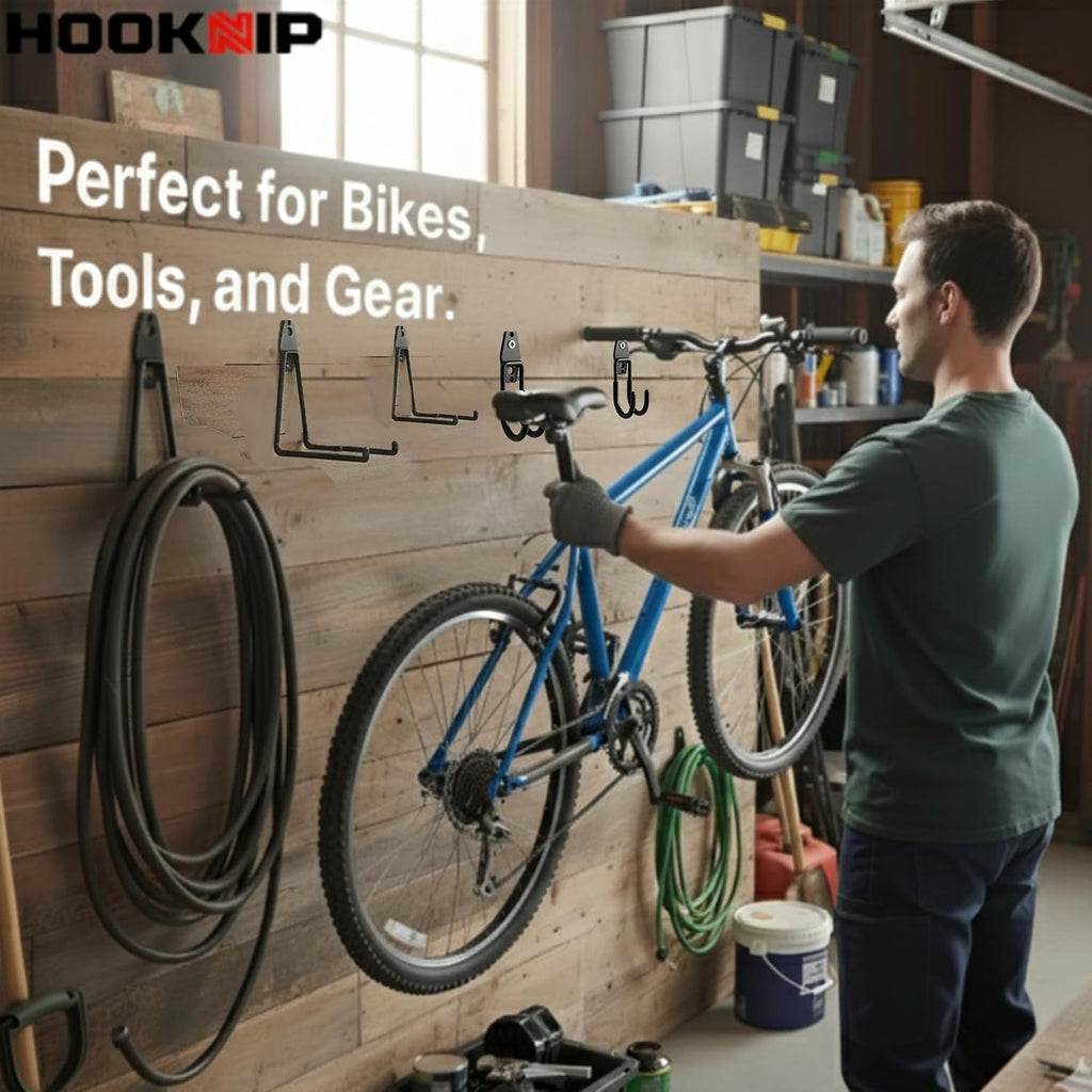 16 Pack Heavy Duty Garage Hooks, Wall Mounted Tool Hangers | PVC-coated hooks for bikes, ladders, garden tools and