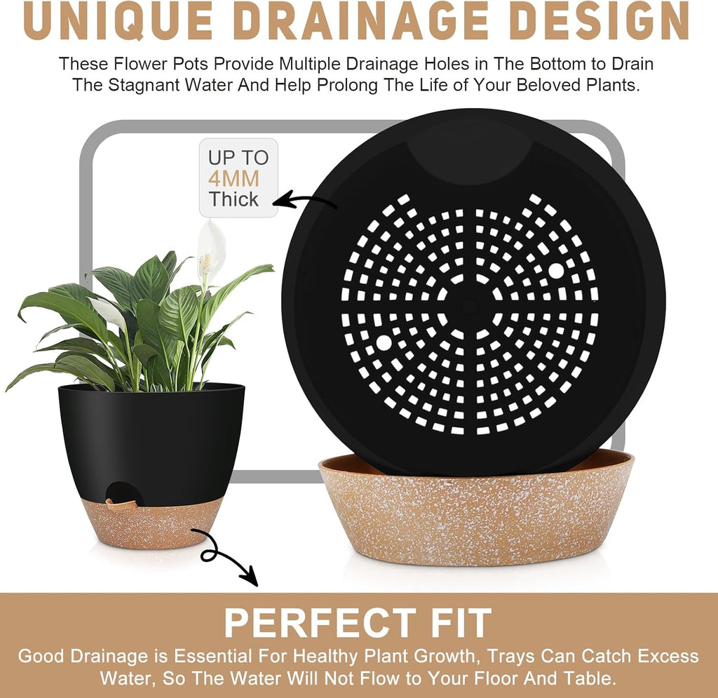 YNNICO 12" 10" 9" Large Self Watering Plant Pots, 3 Pack Flower Pots Planters with Multi Mesh Drainage Holes for Indoor