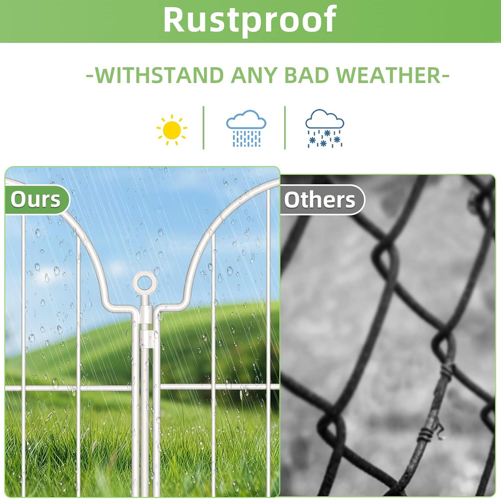 30 Pack White Decorative Garden Fence, 17in(H) x 32ft(L), with Ground Stake | Arched Rustproof Metal No Dig Garden