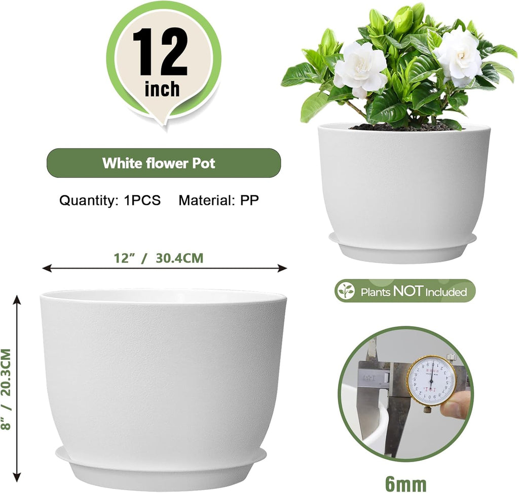 Meowell 12 inch Large Plant Pots, Plastic Planters with Drainage Holes and Saucers, Flower Pots for Indoor Outdoor