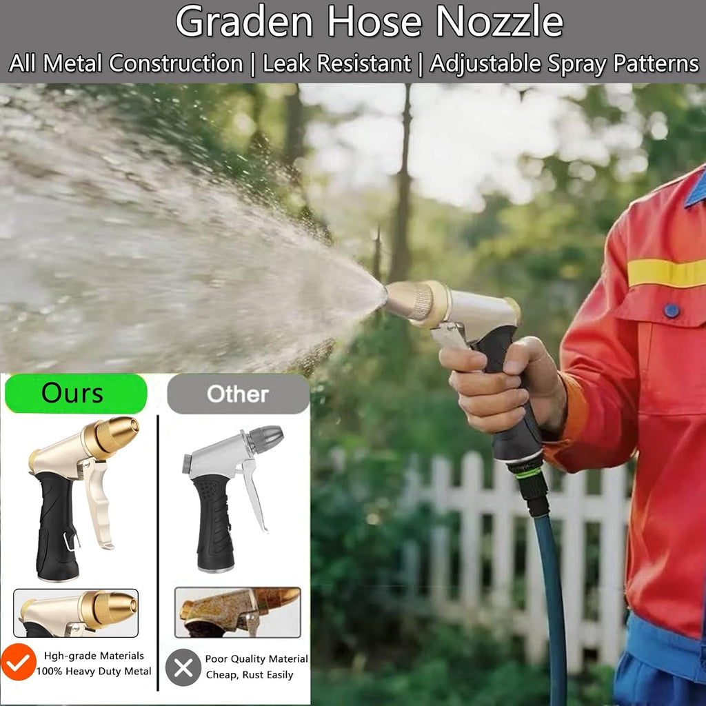High Pressure Garden Hose Nozzle, Heavy Duty Metal Sprayer | Upgraded Water Hose Nozzle with Non-Slip Grip, Adjustable