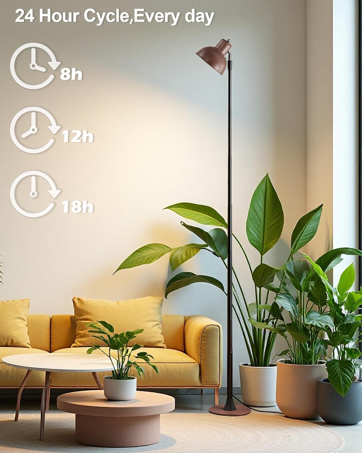 Plant Grow Light for Indoor Plant, Walnut Wood Grain LED Grow Light,Elevating Plant Lamp,Height Adjustable,Automatic