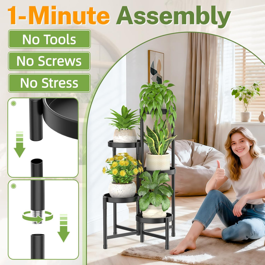 iDavosic.ly Plant Stand Indoor with Grow Lights, 5 Tier Metal Shelf, Black | Corner Tiered Flower Display Holder