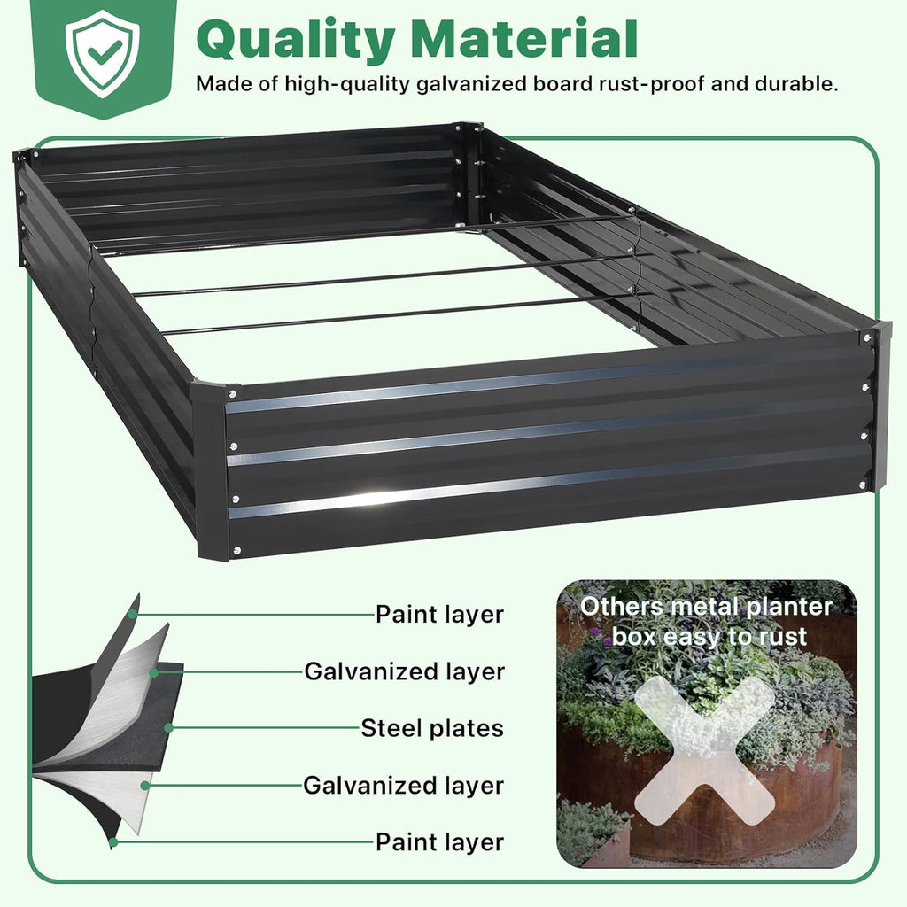 ONCEMORE Galvanized Raised Garden Bed for Vegetables Flowers Herbs, Metal Raised Garden Bed Kit with 2 PCS Tomato Cage