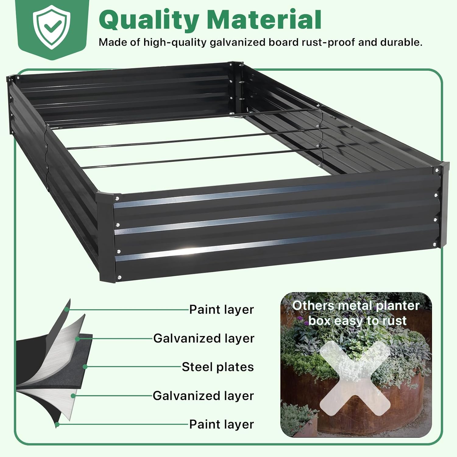 ONCEMORE Galvanized Raised Garden Bed for Vegetables Flowers Herbs, Metal Raised Garden Bed Kit with 2 PCS Tomato Cage