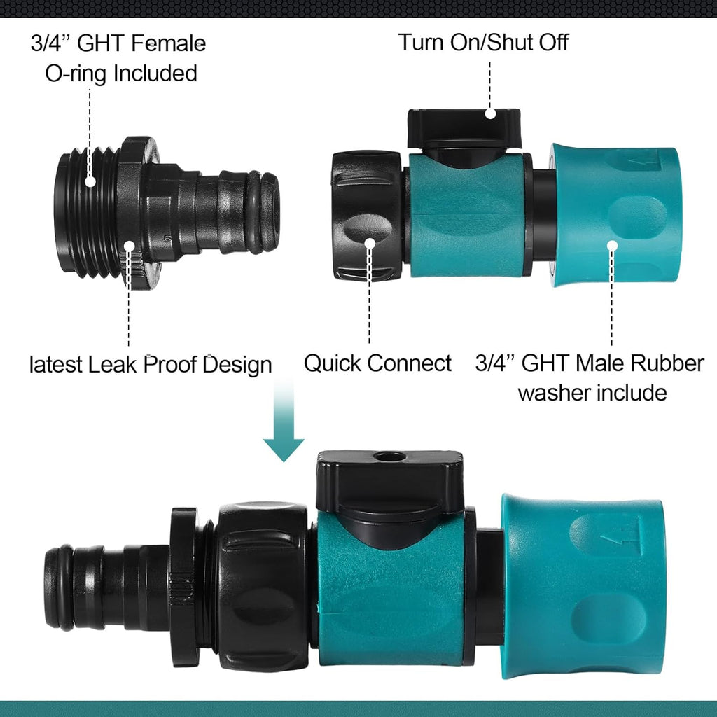 Threlaco 20 Pack Garden Hose Quick Connect with Shut Off Valve,3/4" Plastic Water Hose Connector Fittings,40 Male