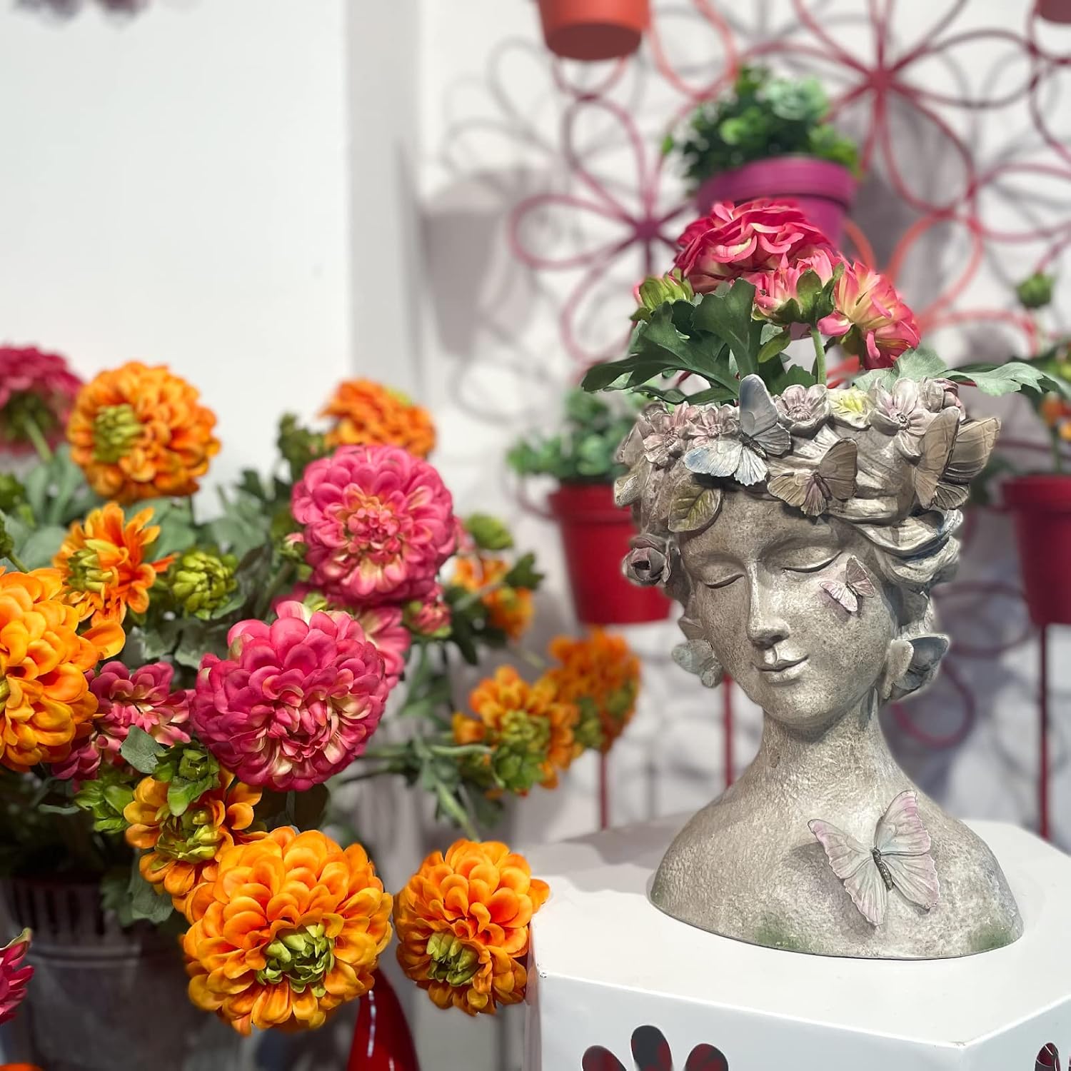 Face Flower Pot Head-Planters Succulent - 10 Inch Garden Resin Face Planter with Drainage Hole for Indoor and Outdoor