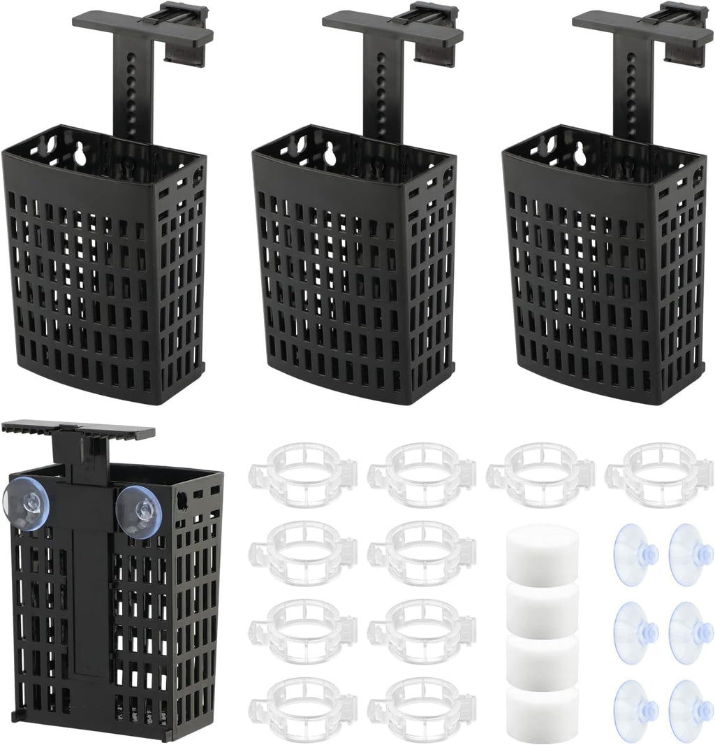 4 Pack Adjustable Aquarium Plant Holders, Hanging Hydroponic Baskets | Fish Tank Plant Holder with Plant Fixing Clips