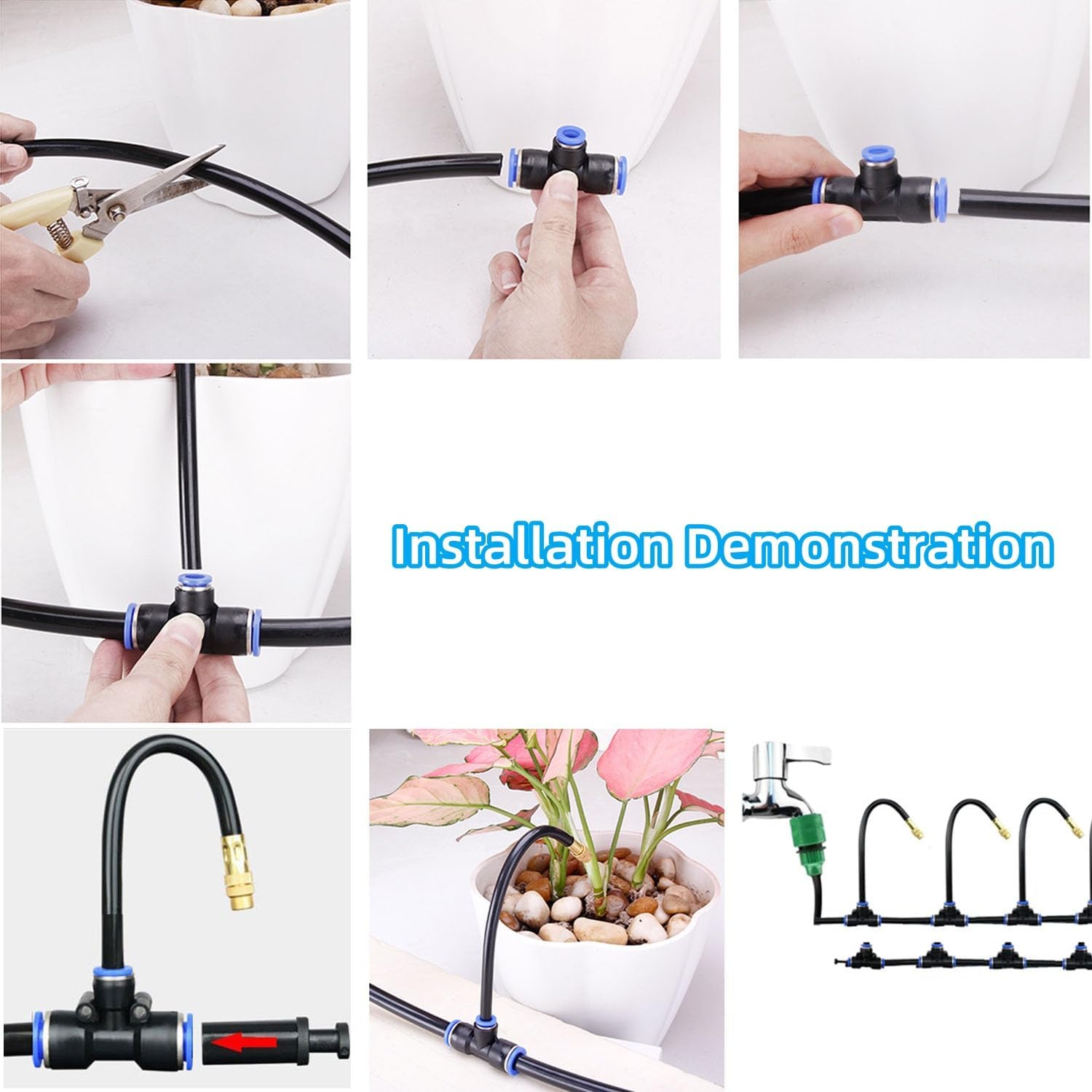 Garden Watering System, Greenhouse Mist Drip Irrigation Kit,65Ft Hanging Plant Watering System with 20 Three-Way