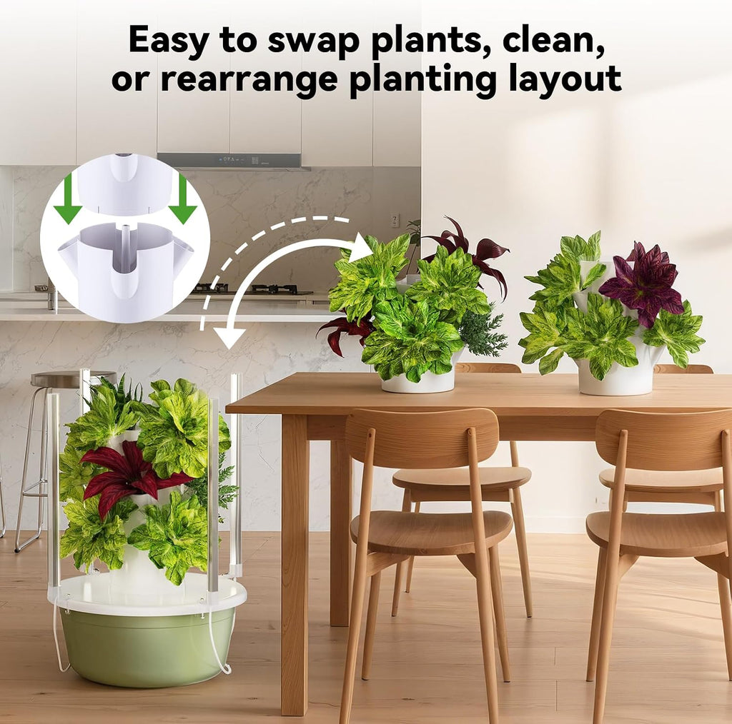 BAOSHISHAN Hydroponic Growing Tower with LED Grow Light, 7 Tiers 28 Pods | Full Spectrum Vertical Hydroponics Growing