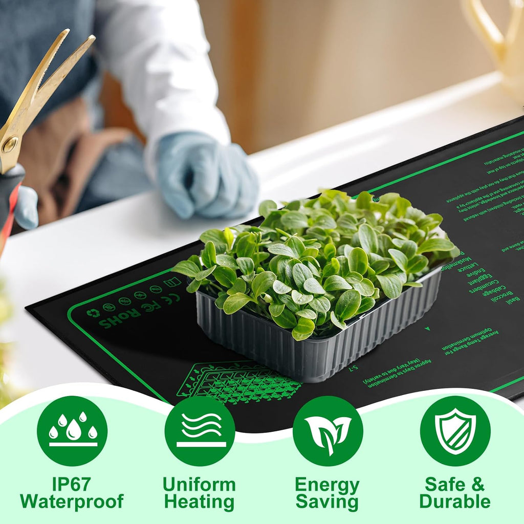 Ganeen 4 Pack Seedling Heat Mat for Seed Starting with Temperature Adjustable Knob 10" x 20" Waterproof Heating Pad for