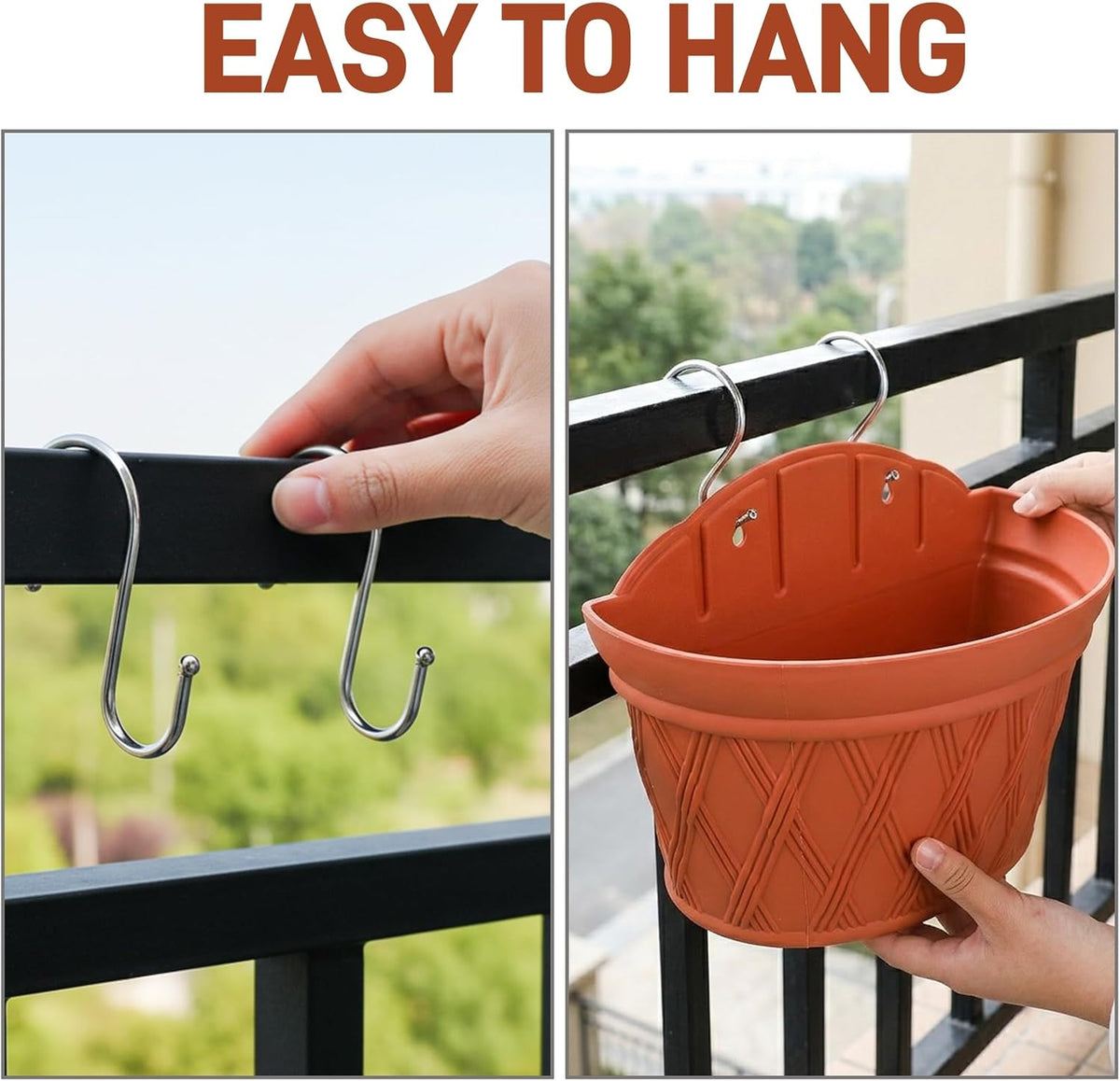 4 Pack Plastic Wall Hanging Planter, 11.4 In Plant Holder for Indoor Outdoor Plant, Large Wall Plant Pot with 8 Hooks