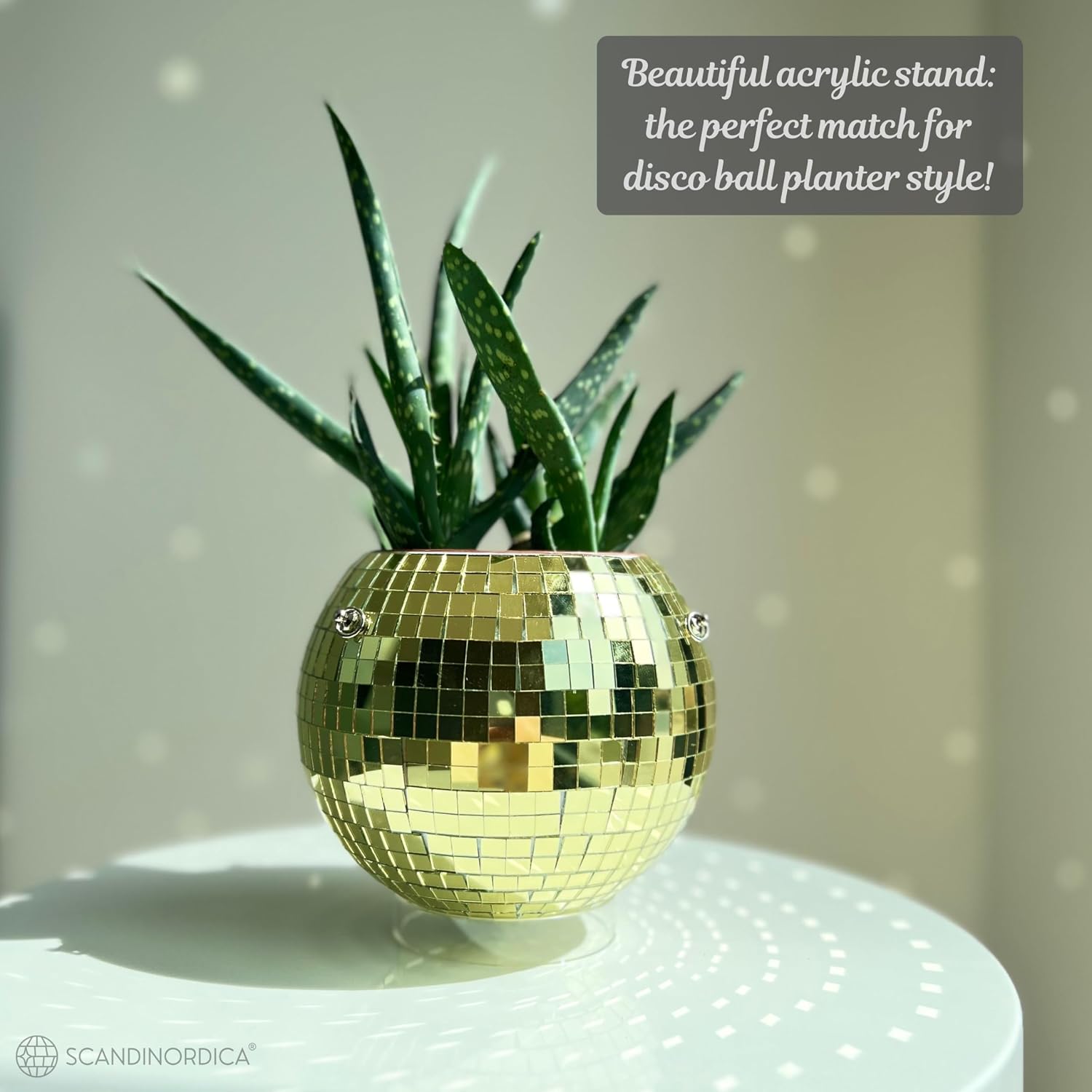 Disco Ball Planter – Value Package: Mirror Disco Planter with Chain, Macrame Hanger and Acrylic Stand for Desk