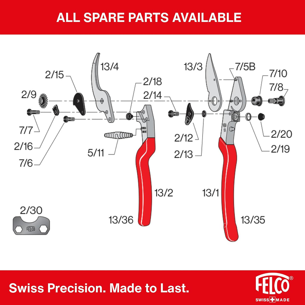 Felco F-13 Pruning Shears – 10.6" Garden Clippers with Dual-Hand Use & 30mm Cut | Hand Pruners for Gardening | Garden