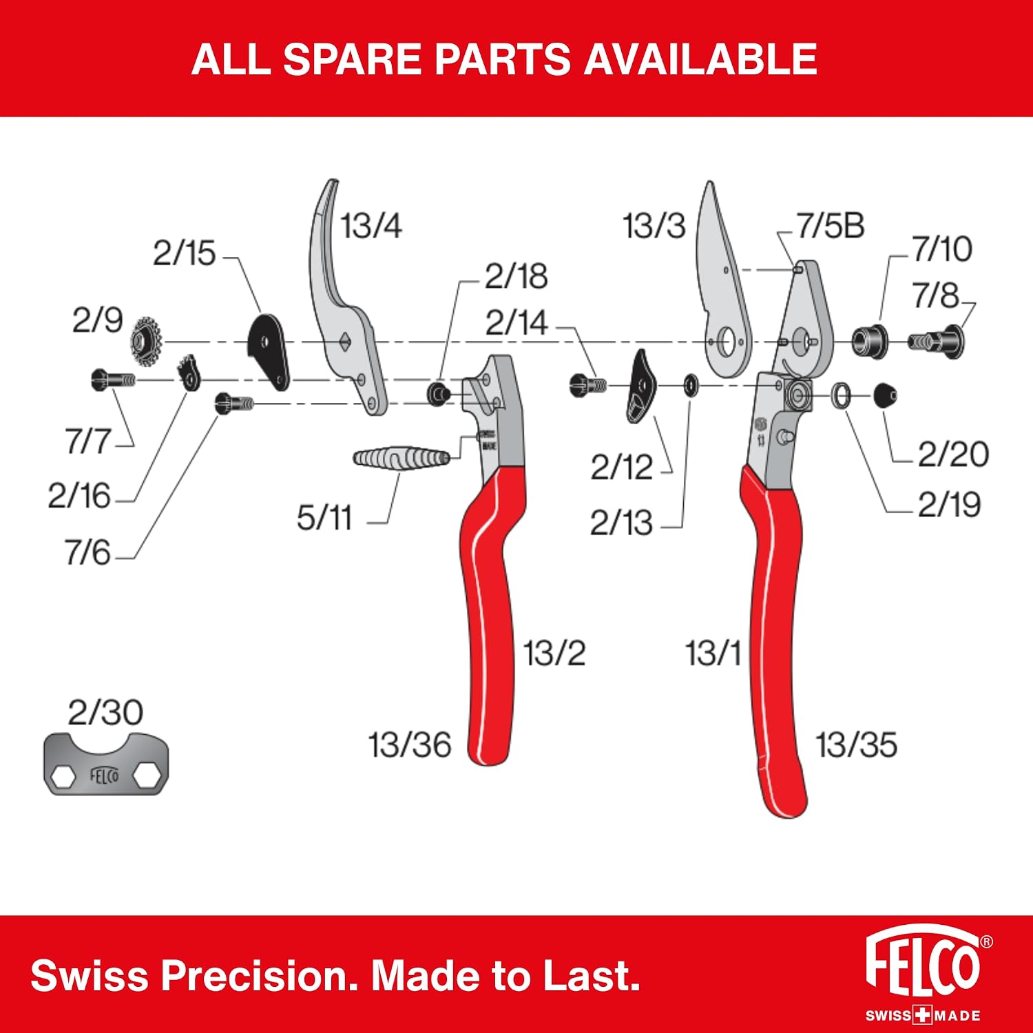 Felco F-13 Pruning Shears – 10.6" Garden Clippers with Dual-Hand Use & 30mm Cut | Hand Pruners for Gardening | Garden