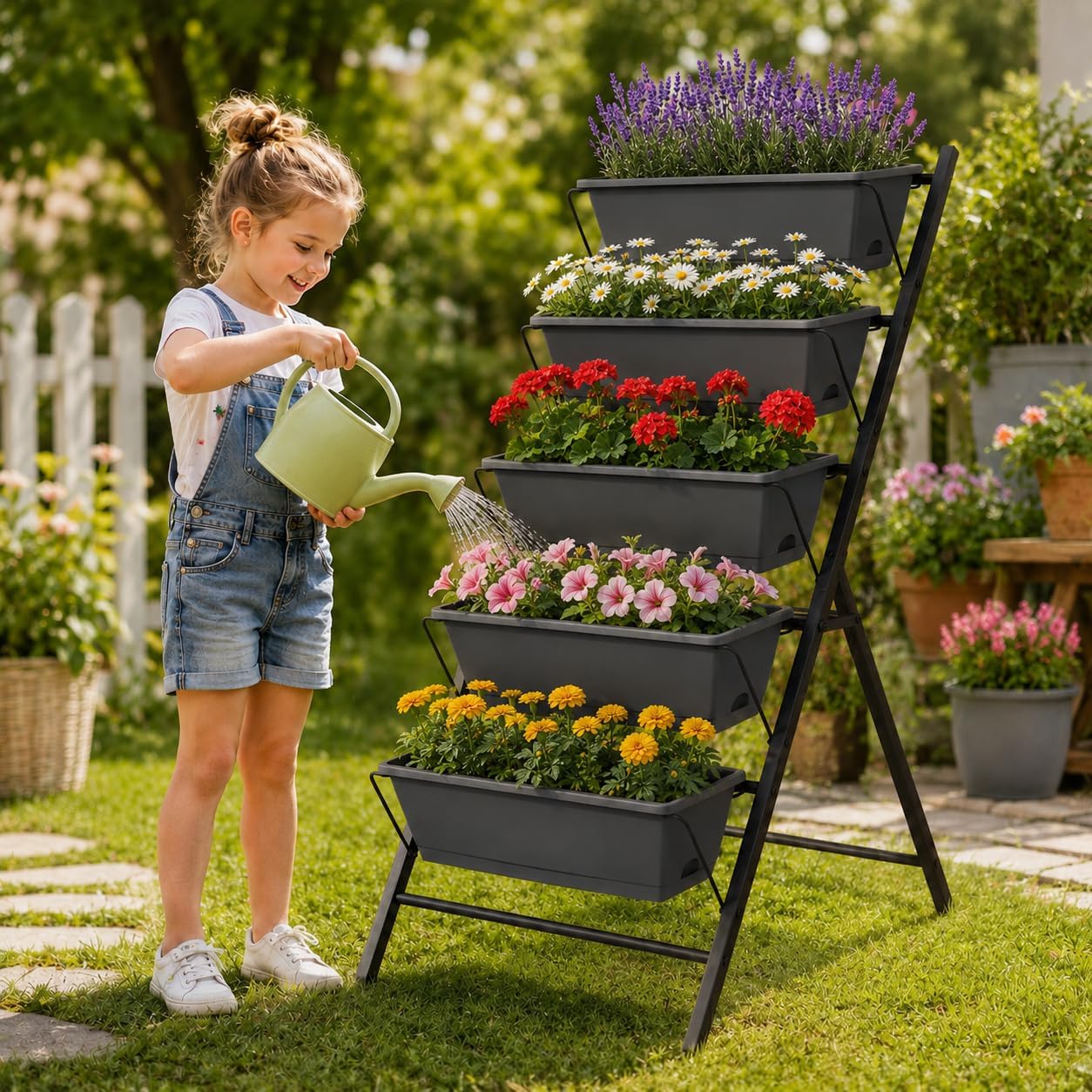 Giantex 5-Tier Vertical Garden Planter, Raised Garden Bed w/Drainage System & Removable Tray, Metal Frame Elevated
