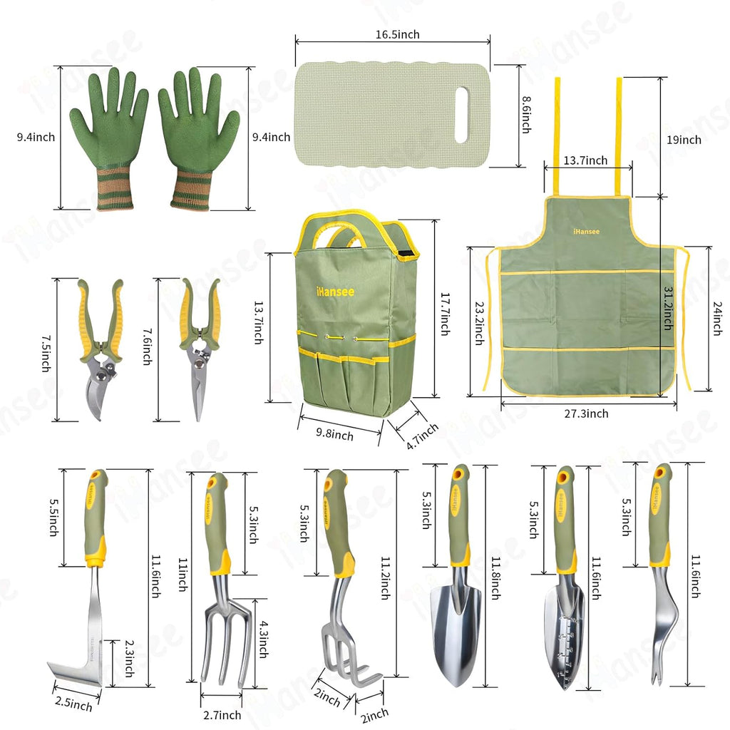 Green Garden Tools Set 12-Piece, Gardening Gifts for Women Men | Aluminum Gardening Hand Tools with Non-Slip Ergonomic
