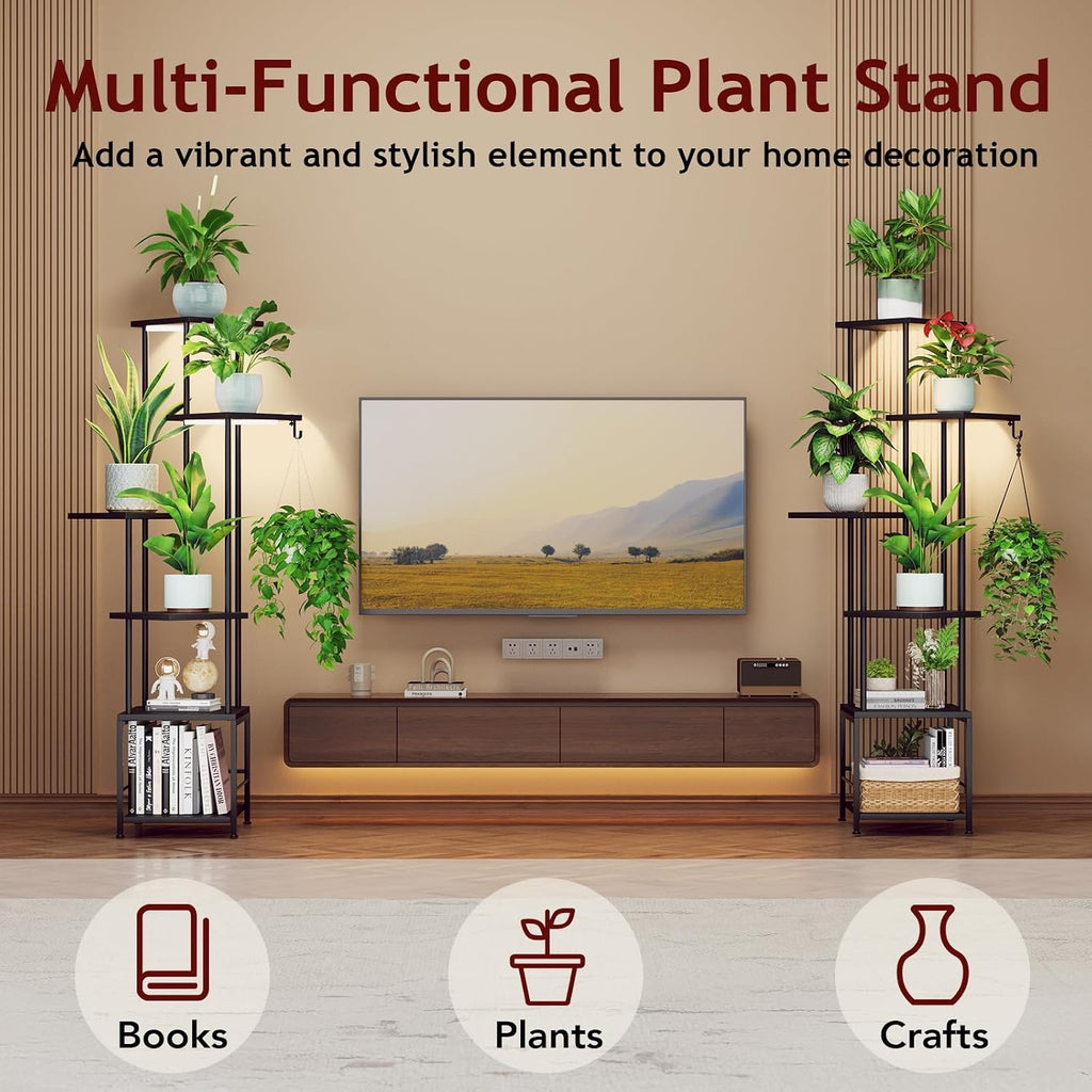 Plant Stand Indoor with Grow Light - 6-Tier Metal Plant Shelf with Hanging Basket Hook, Corner Tall Flower Holder for