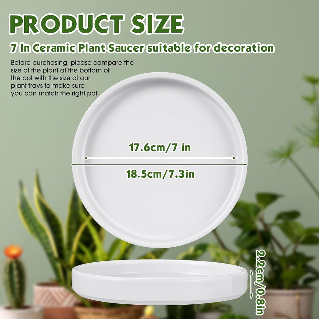 Zubebe 3 Pcs 7 Inch Ceramic Plant Saucer Round Planter Pot Drainage Tray Planter Water Drip Tray Flower Pot Saucers for