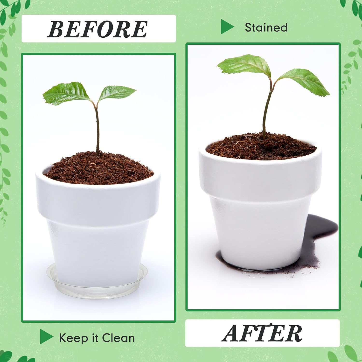 Marsui 50 Pack 4/6/8/10/12 Inch Plant Saucer Clear Plastic Plant Trays | 5 Sizes Fit Pots, Round Waterproof Drip Plate