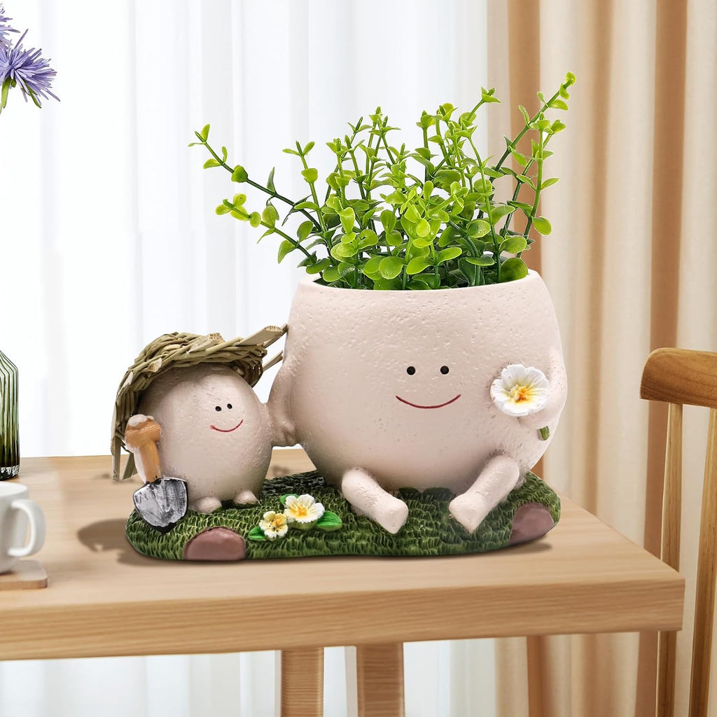 Smily Face Planter Pot Cute Resin Flower Head Planters for Indoor Outdoor Whimsical Succulent Pots for String of Pearls