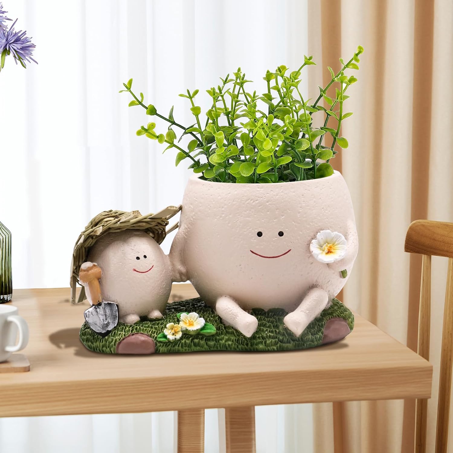 Smily Face Planter Pot Cute Resin Flower Head Planters for Indoor Outdoor Whimsical Succulent Pots for String of Pearls
