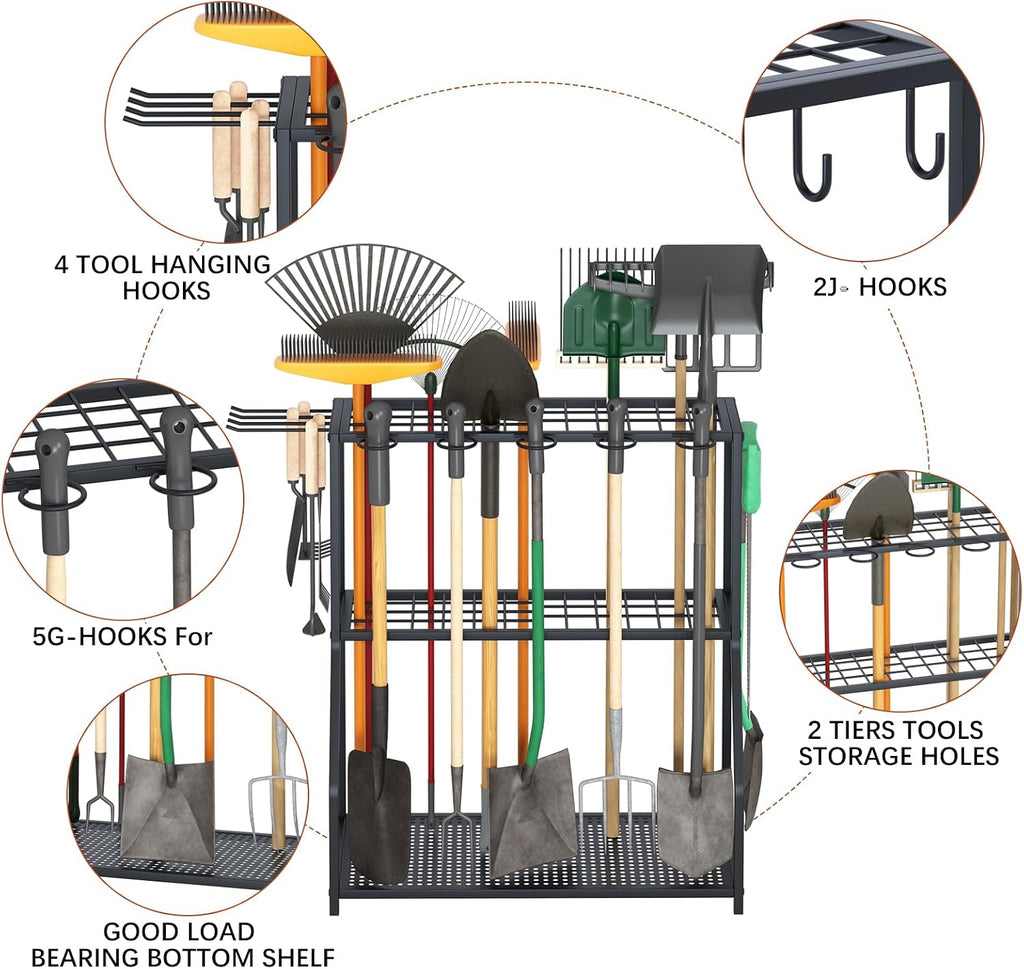 Organizer Yard Tool Storage Rack Garden Organizer Tool Holder | Shed Outdoor Black