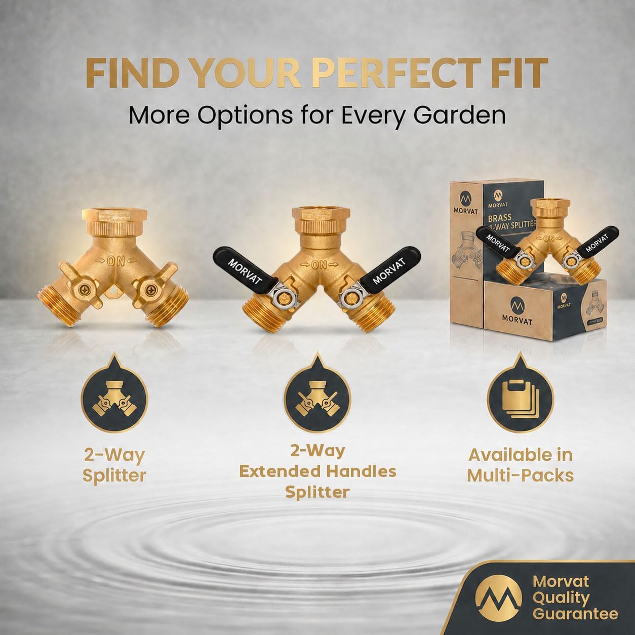 Brass 2-Way Y Splitter LEAD-FREE, Heavy-Duty Garden Hose Connector with Extra Long Butterfly Comfort Grip ON/OFF