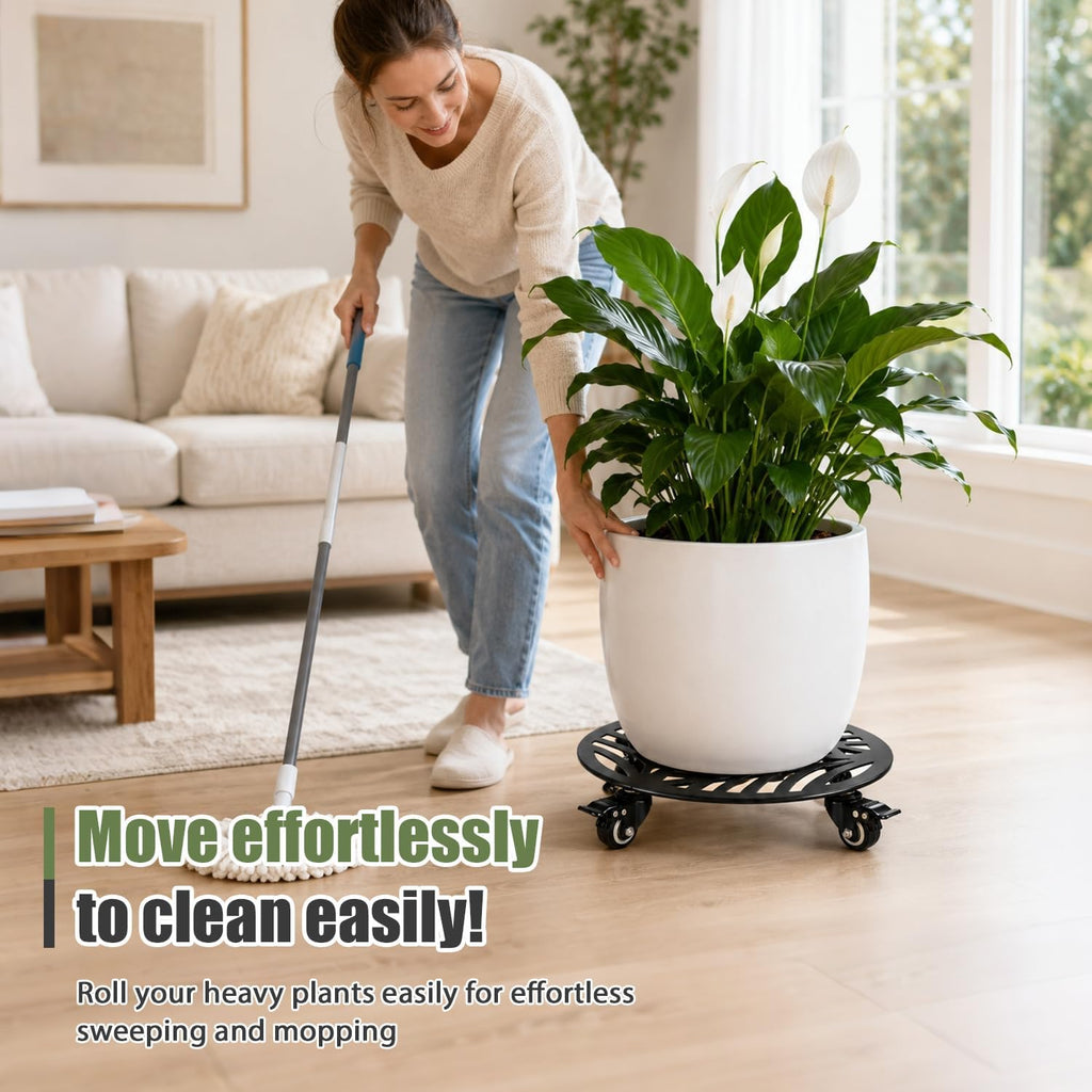 1-Pack Large Metal Plant Caddy with Wheels 13.6 Inches Heavy-duty Rolling Plant Stands with Casters Wheeled Flower Pot