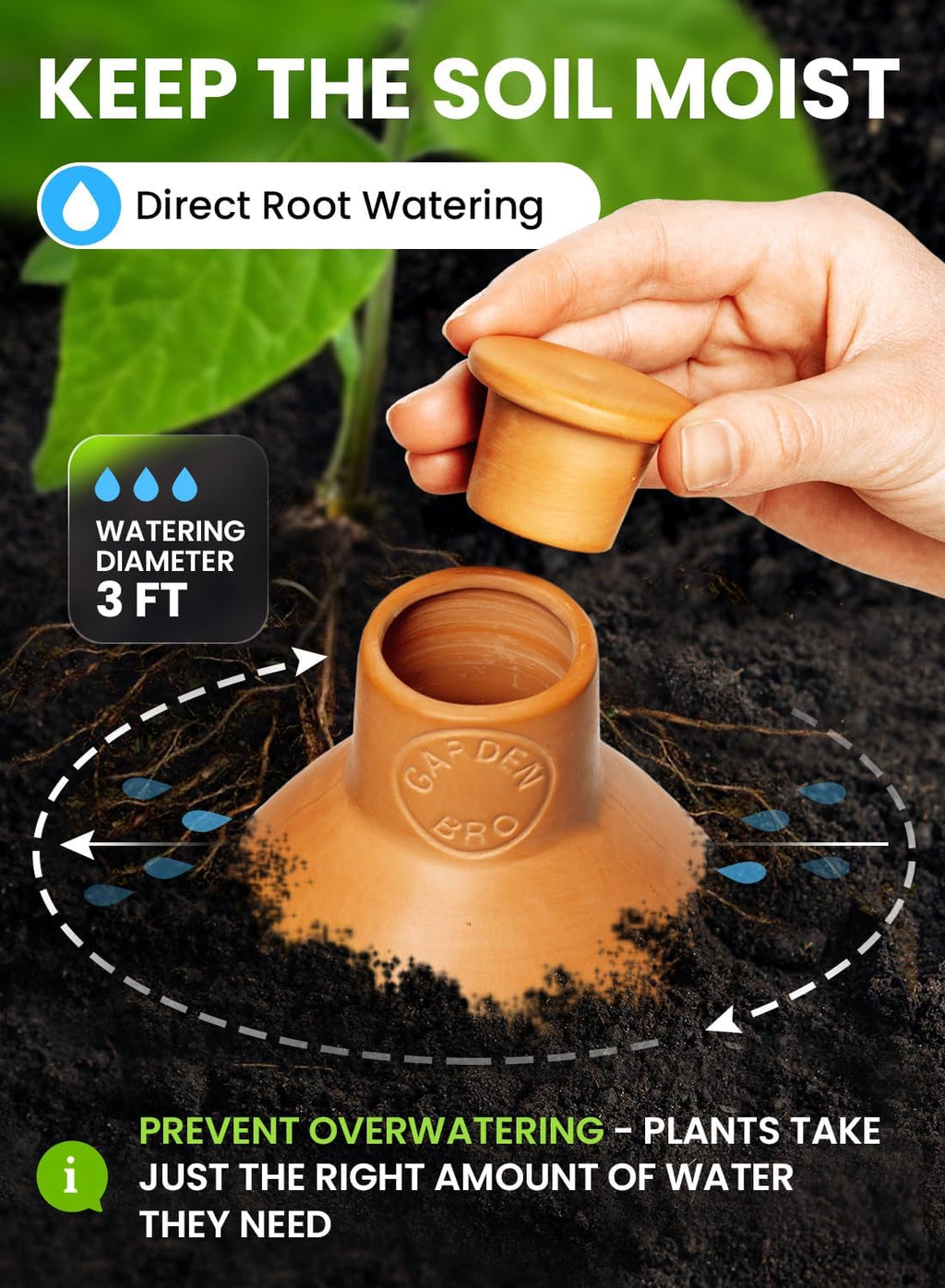 2pc Olla Pots For Garden Terracotta Watering Pots - 32oz XL Garden Olla Watering System For Raised Beds & Outdoor